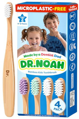 Dr. Noah Microplastic-Free Bamboo Kids Toothbrush, Dentist Designed, Age 4+ | Amazon (US)