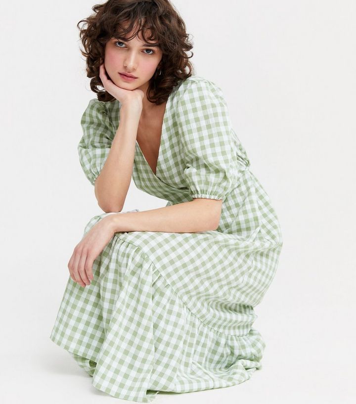 Green Gingham Puff Sleeve Tiered Midi Dress
						
						Add to Saved Items
						Remove from Sav... | New Look (UK)