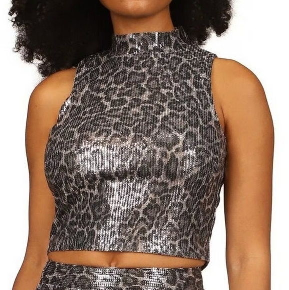 NWT Michael Kors Mock Neck Tank Sequin Top Grey & Black Size Large | Poshmark