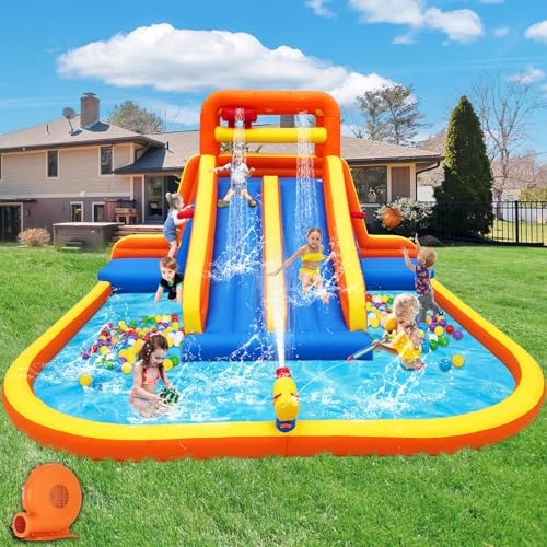 Hongcoral Inflatable Water Slide, Mega Bounce House Water Park with Long Dual Slide, 2 Climbing Walls, 2 Basketball Hoops, Large Splash Pool, 15.6 x 15 x 8.7FT Blow up WaterSlides with Blower | Amazon (US)
