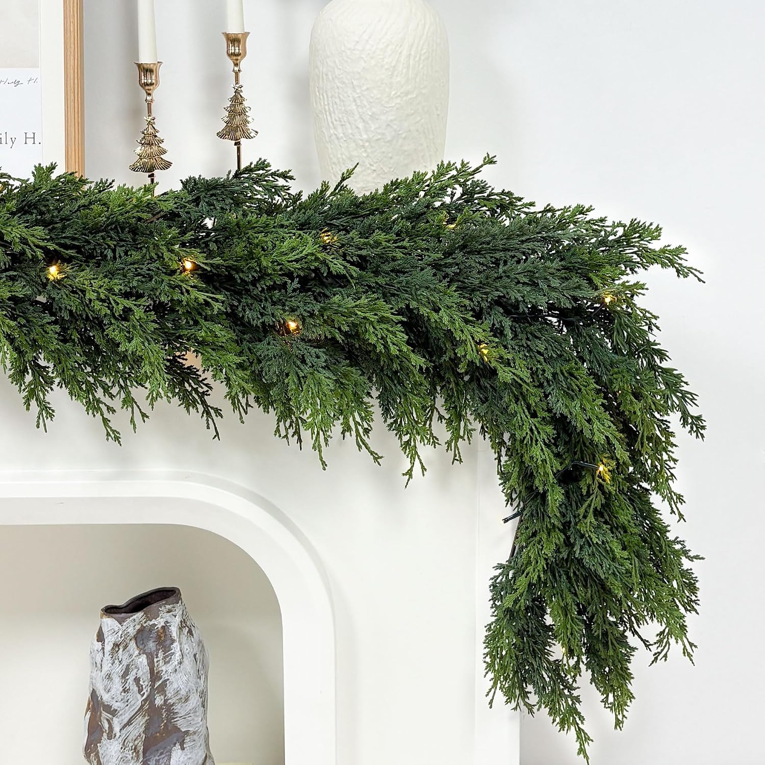 6FT Christmas Garland with Lights, Lush Real Feel Cedar Garland with Timer | Amazon (US)