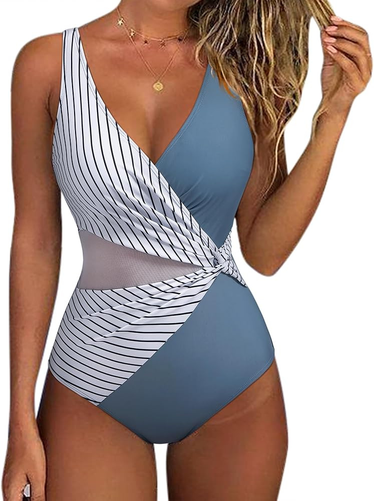 SUUKSESS Women Sexy Mesh Tummy Control One Piece Swimsuit Push Up Bathing Suit | Amazon (US)