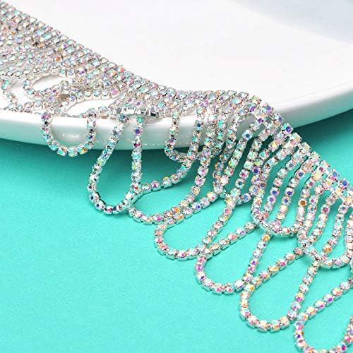 Yhsheen Wave Rhinestone Tassel Trim AB Crystal Rhinestone Chain Fringe Rhinestone Applique for Se... | Amazon (US)