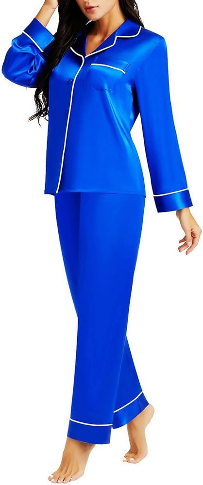 Lonxu Silk Satin Womens Pajama Sets Button Down Sleepwear Loungewear XS~3XL | Amazon (US)