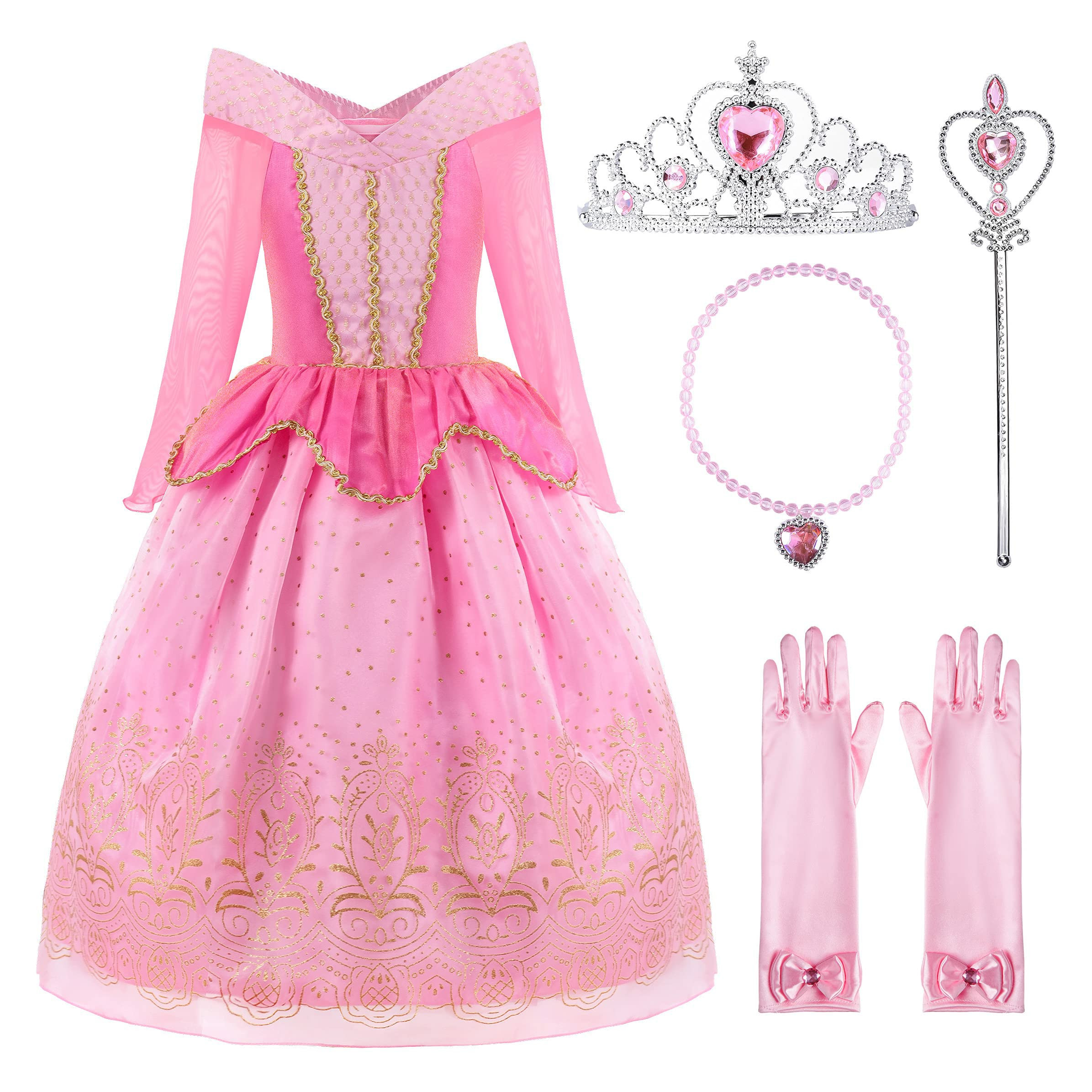 ReliBeauty Girls Princess Dress up Costume with Accessories, 4T, Pink | Amazon (US)