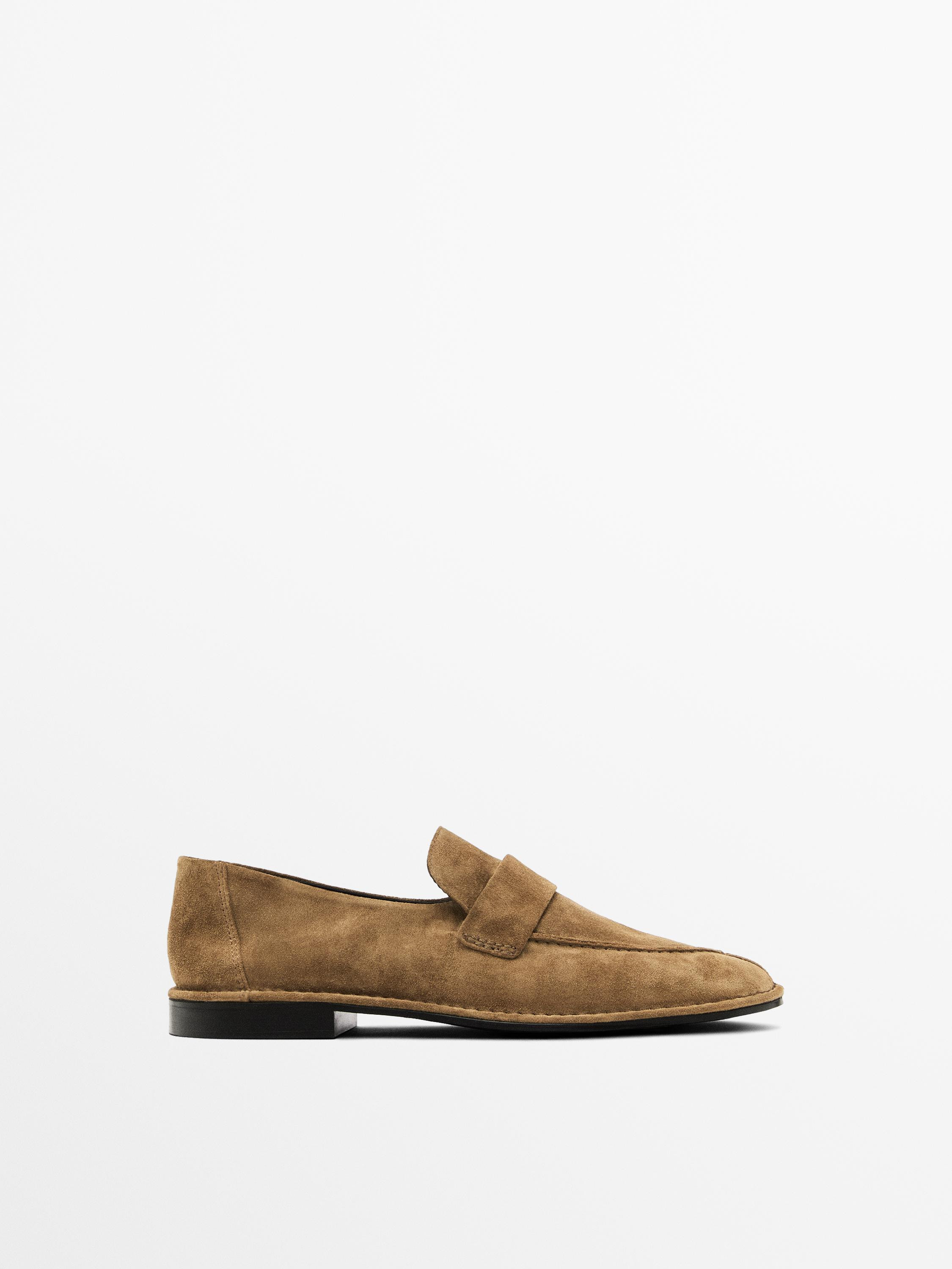 Soft split suede loafers | Massimo Dutti US