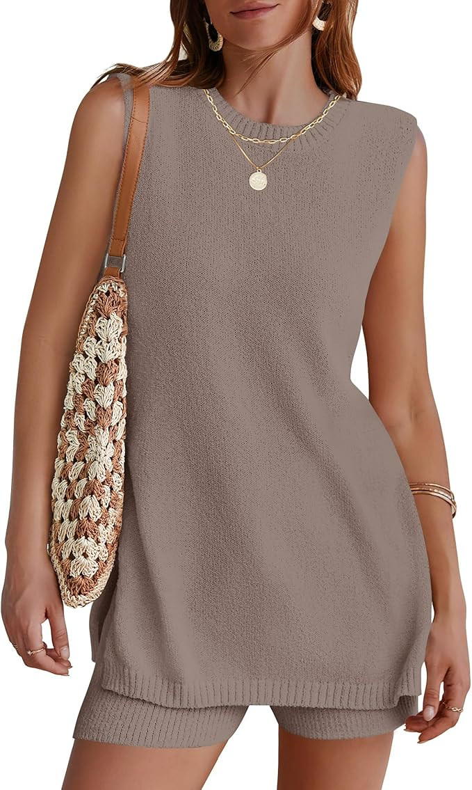 NENONA Women's Summer Sleeveless Sweater Lounge Sets Casual Knit Tunic Tops and Shorts 2 Piece Be... | Amazon (US)
