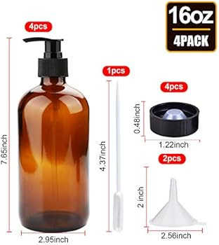 Press Pump Bottles, Maredash Amber Glass Storage Bottle with Black lids & Labels, Liquid soap Dis... | Amazon (US)