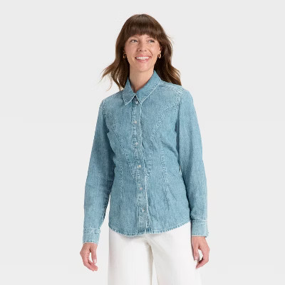 Women's Denim Western Button-Down Shirt - Universal Thread™ Light Wash 00 | Target