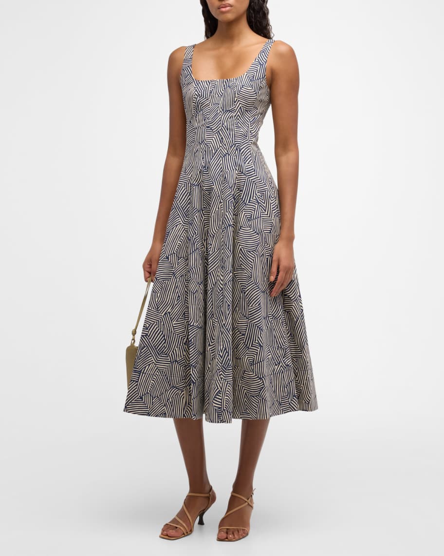 STAUD Wells Cotton Poplin Sleeveless Midi Dress | Neiman Marcus