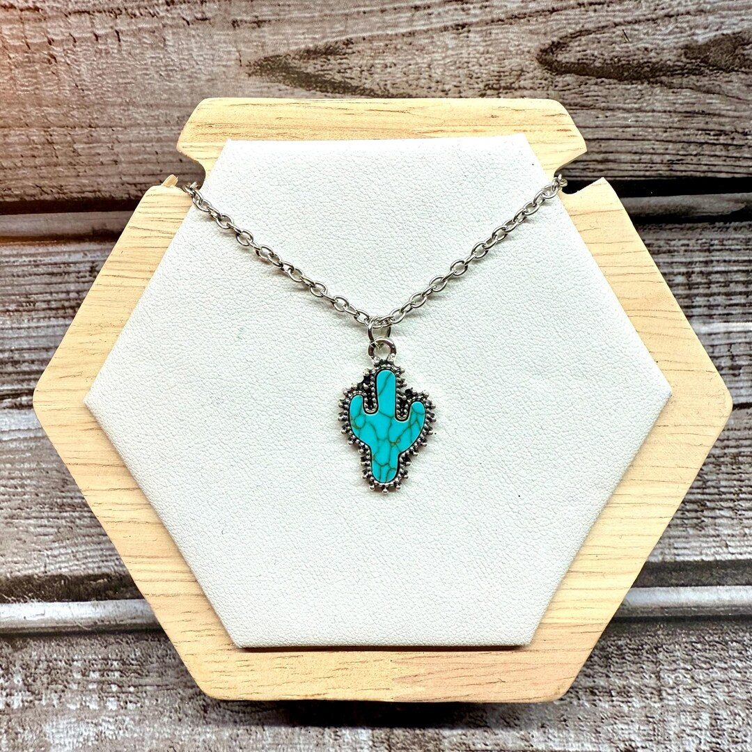 Turquoise Stone Cactus Necklace | Western Necklace | Cactus Necklace | Western Jewelry | Turquois... | Etsy (Global)