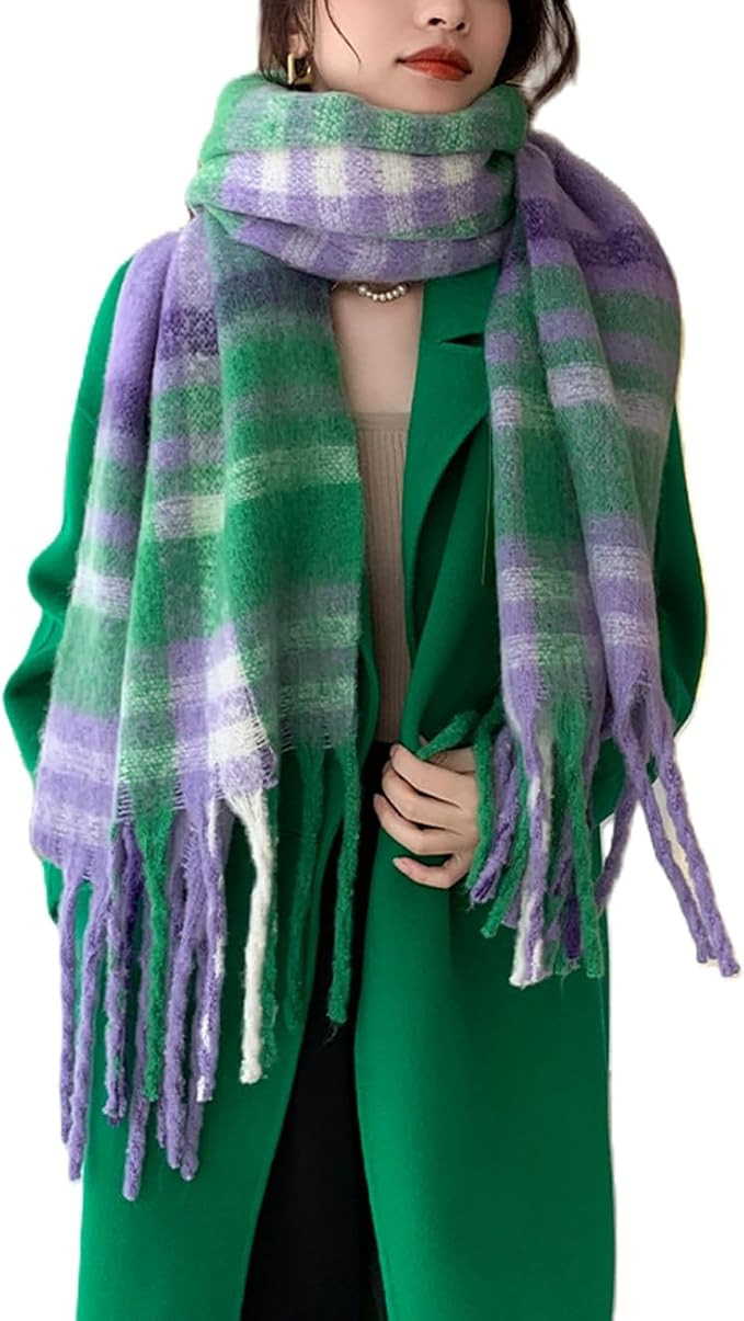 Winter Women Warm Scarf Long Shawl Large Scarves Cold Weather Thicker Blanket Wrap Colour Plaid S... | Amazon (US)