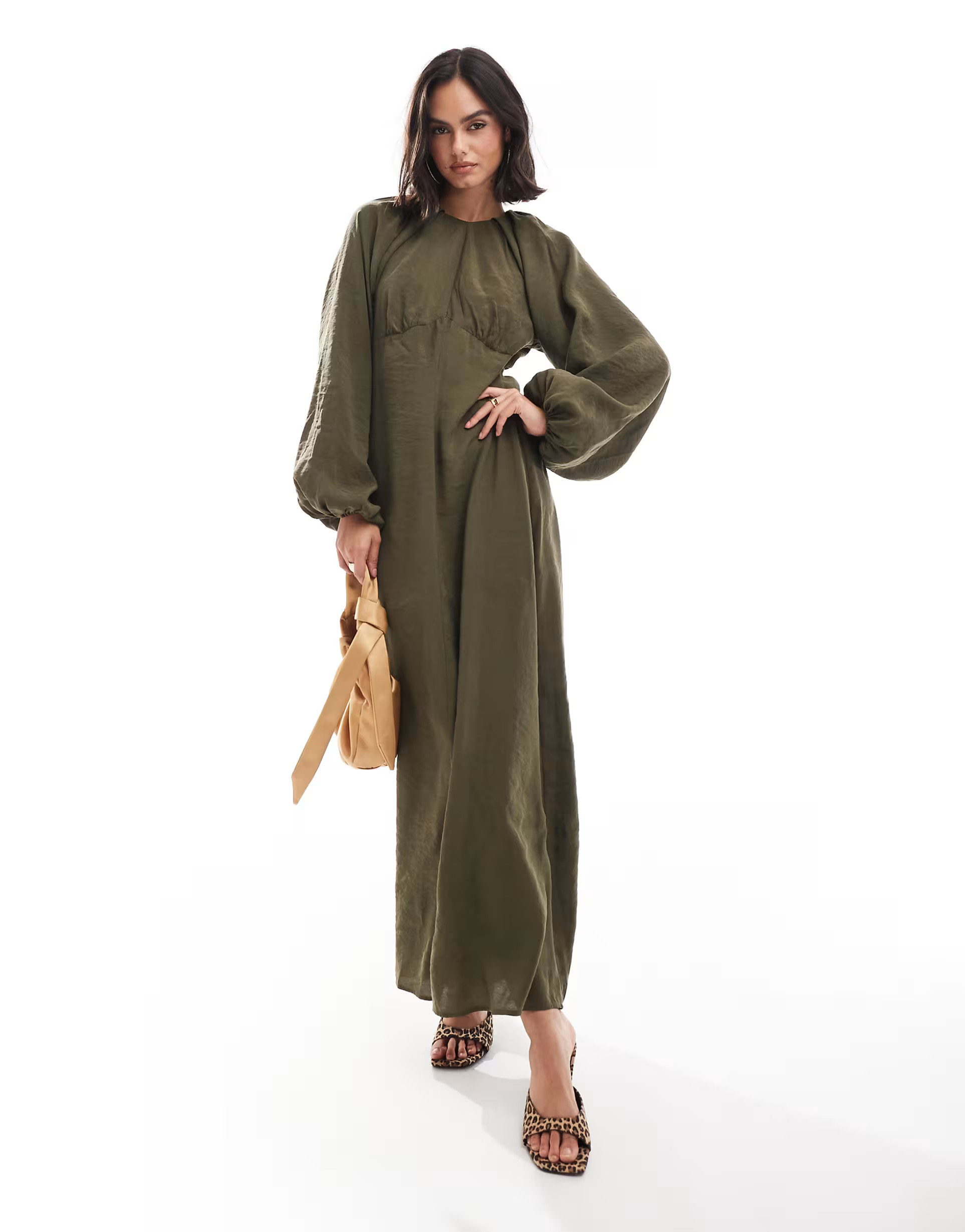 ASOS DESIGN gauged under bust detail maxi dress in khaki | ASOS | ASOS (Global)