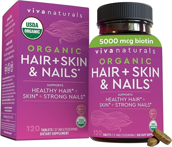 Organic Hair Skin and Nails Vitamins for Women– Biotin 5000 mcg Supplement to Support Normal Ha... | Amazon (US)