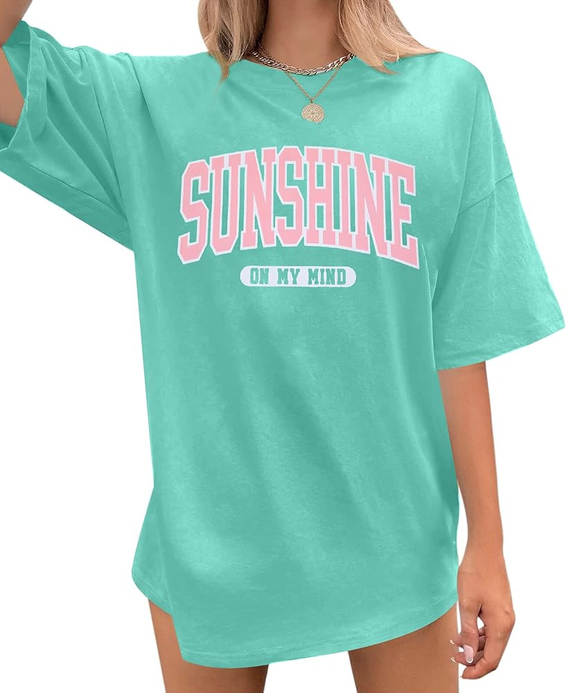 Womens Oversized Tee Shirts Vintage Sunshine Graphic Tees Hiking T-Shirts Boho Summer Short Sleev... | Amazon (US)