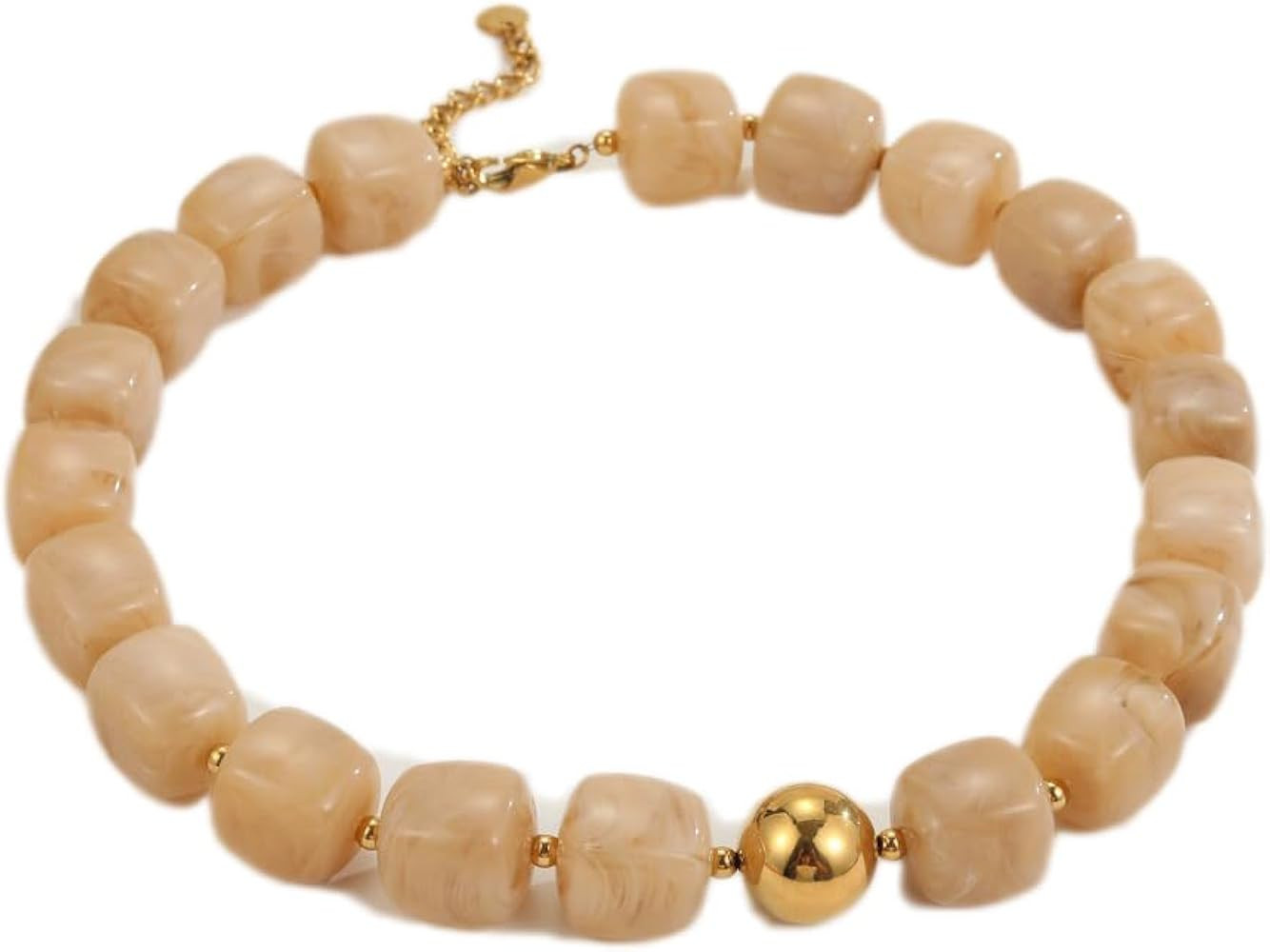 Chunky Resin Beaded Necklace for Women, Boho Statement Choker, Charm Jewelry with 18k Gold Plated... | Amazon (US)