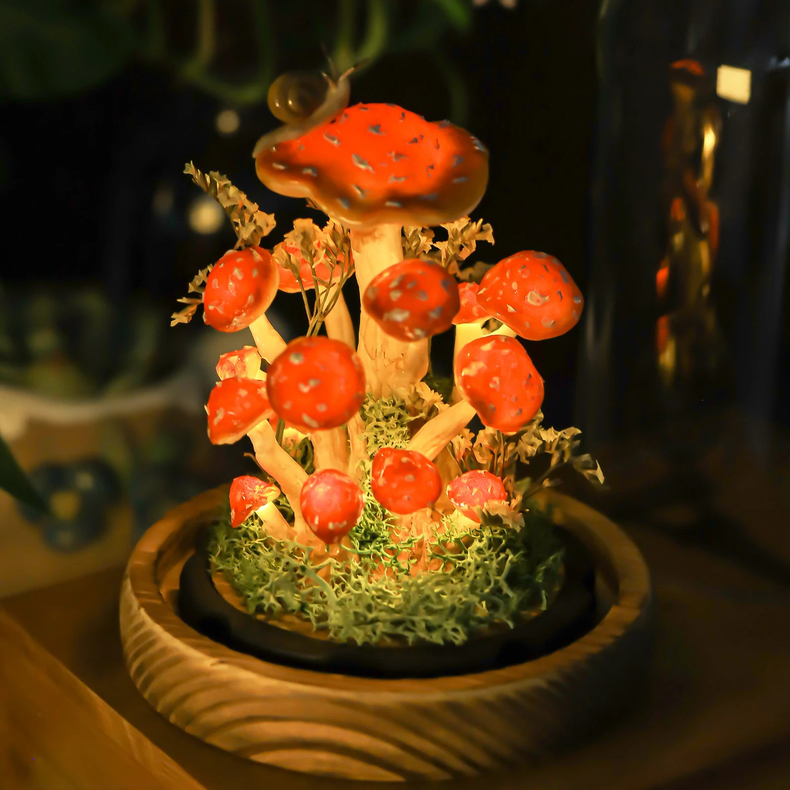 Red Mushroom With White Dots, Mushroom Lamp With Snail, Dried Flower Decor, Mushroom Night Light,... | Etsy (US)