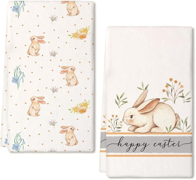ARKENY Easter Kitchen Towels for Easter Decor Beige Bunny Dish Towels 18x26 Inch Ultra Absorbent ... | Amazon (US)