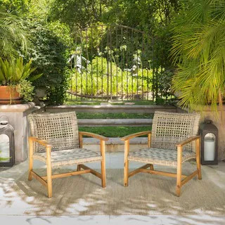 Hampton Outdoor Wood/Wicker Club Chair (Set of 2) by Christopher Knight Home - teak/grey | Bed Bath & Beyond