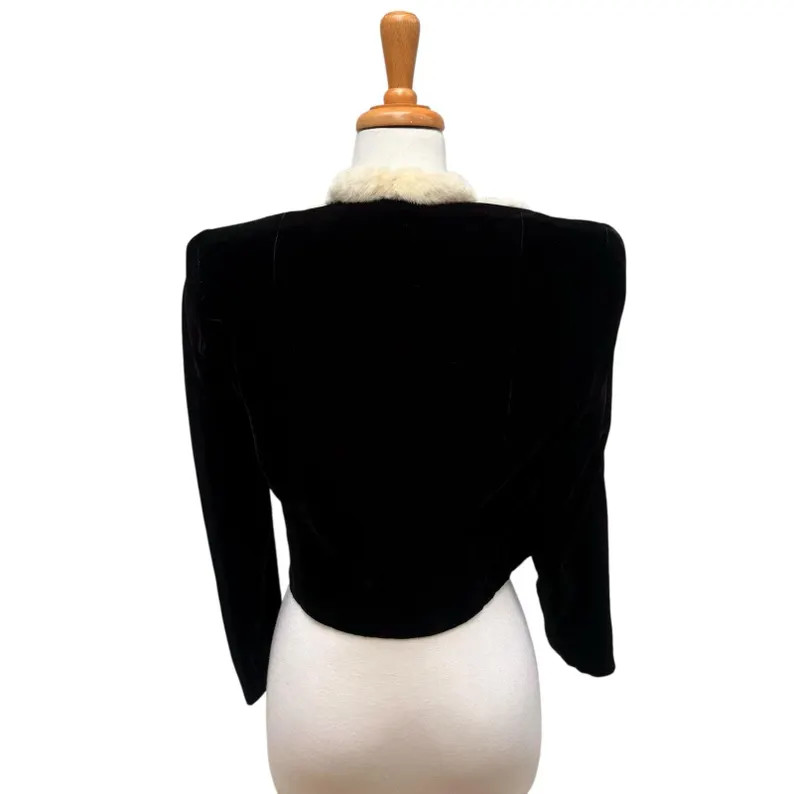 VTG Bolero Jacket Black Velvet Fur Trim Small Open Front Matador Classy Timeless | Etsy (US)