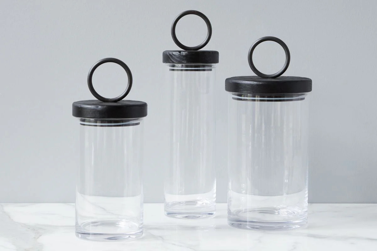 Glass Canister, Black Ring Handle | etúHOME