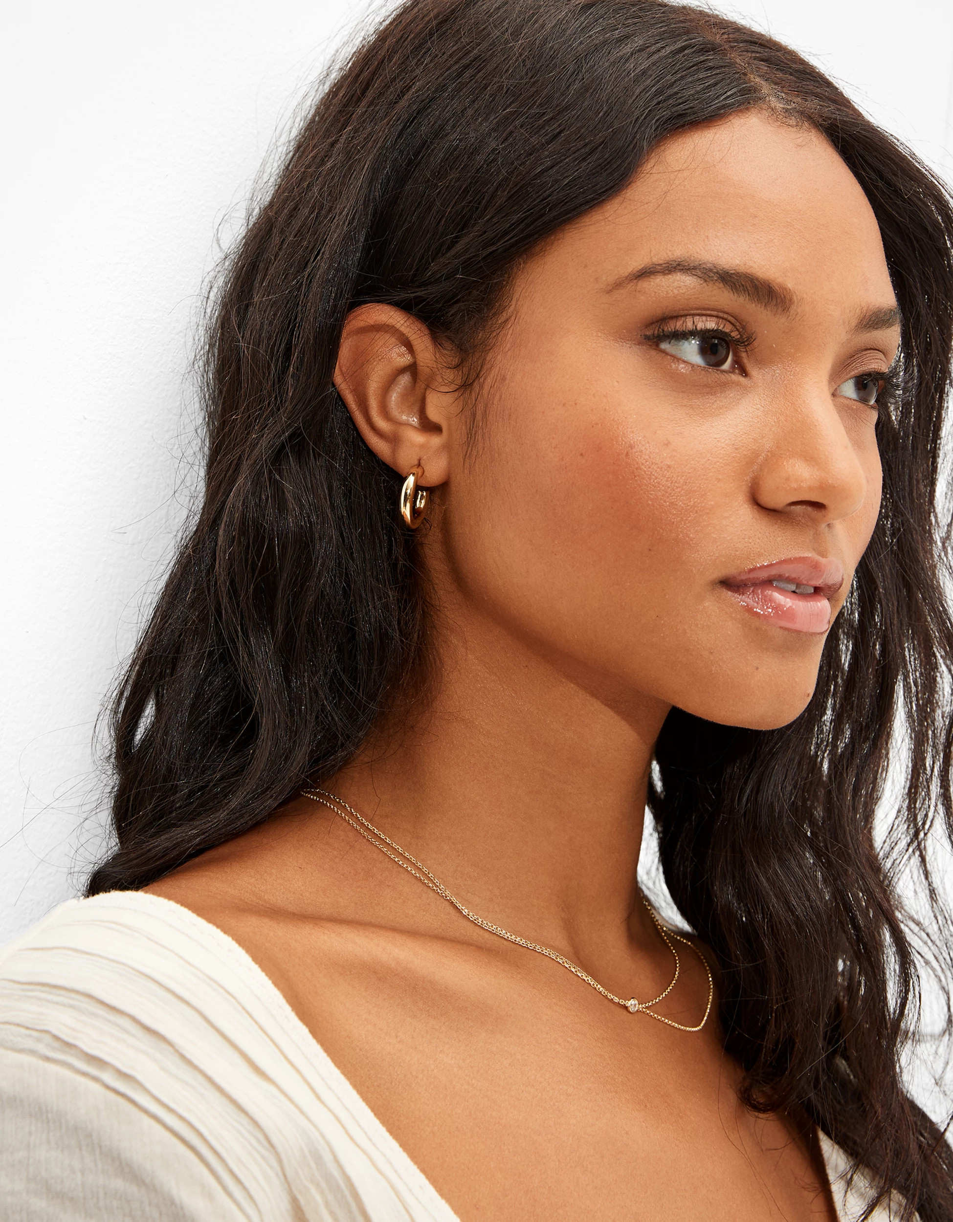 AE Keepers Collection 14K Gold Plated Tubular Hoop Earring | American Eagle Outfitters (US & CA)