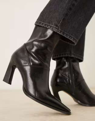 ASOS DESIGN Estella leather chisel toe ankle boots in black | ASOS (Global)