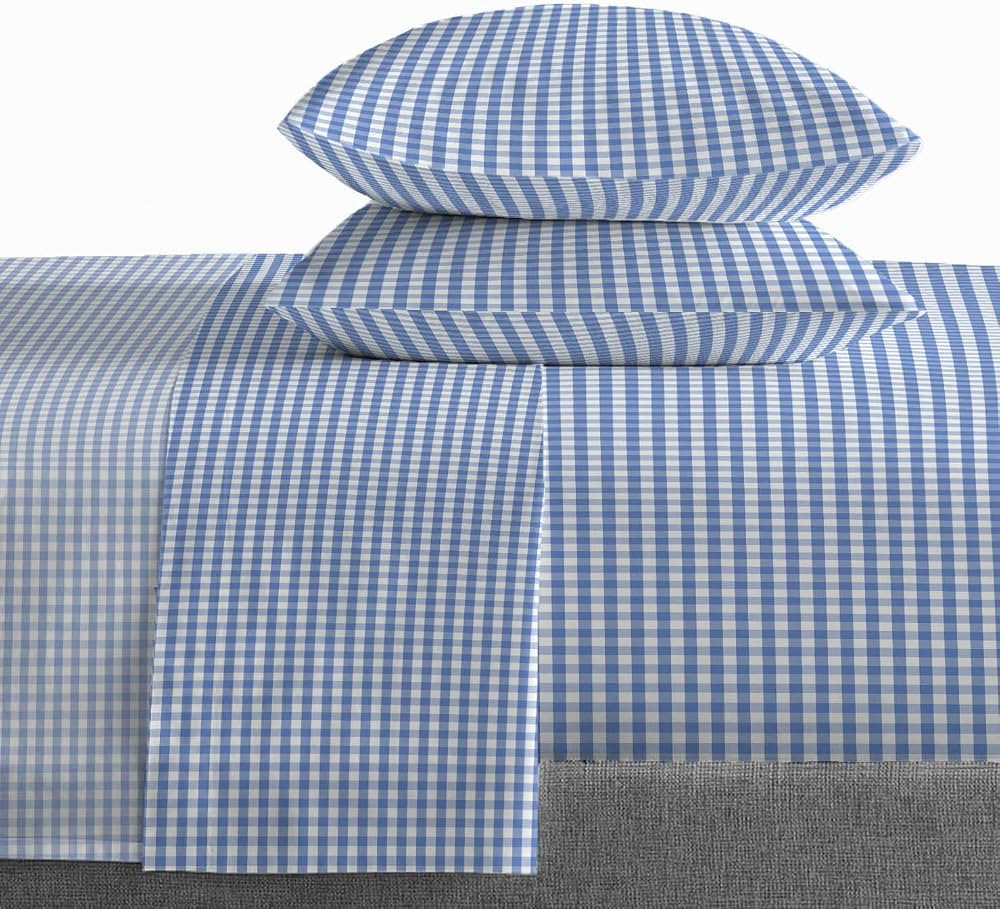 Saturday Park Light Blue Gingham Checkered Luxury Full Sheet Set - 100% Cotton Soft bedsheets - I... | Amazon (US)