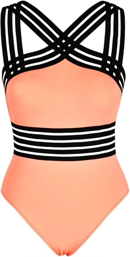 Hilor Women's One Piece Swimwear Front Crossover Swimsuits Hollow Bathing Suits Monokinis | Amazon (US)