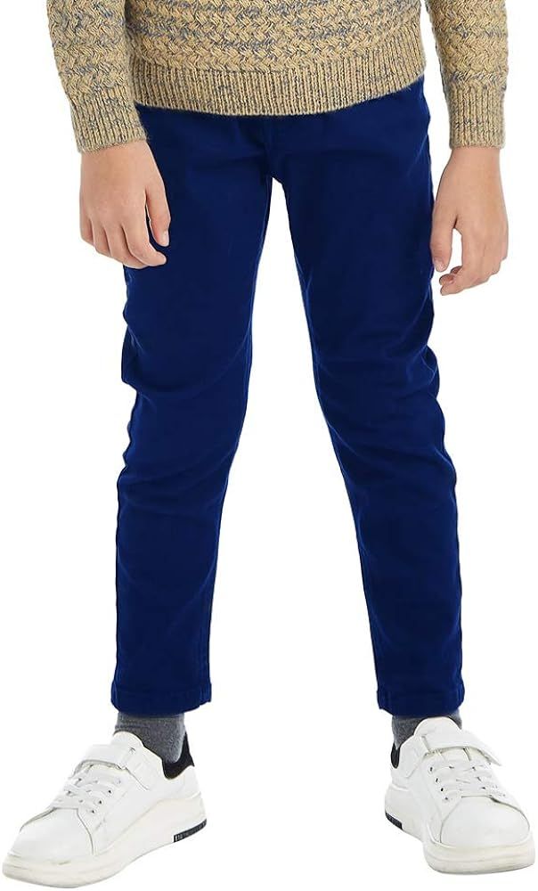 Boys' Elastic Waistband Slim Fit Jogging School Pants for Kids Size 4-16 Flat Waist | Amazon (US)