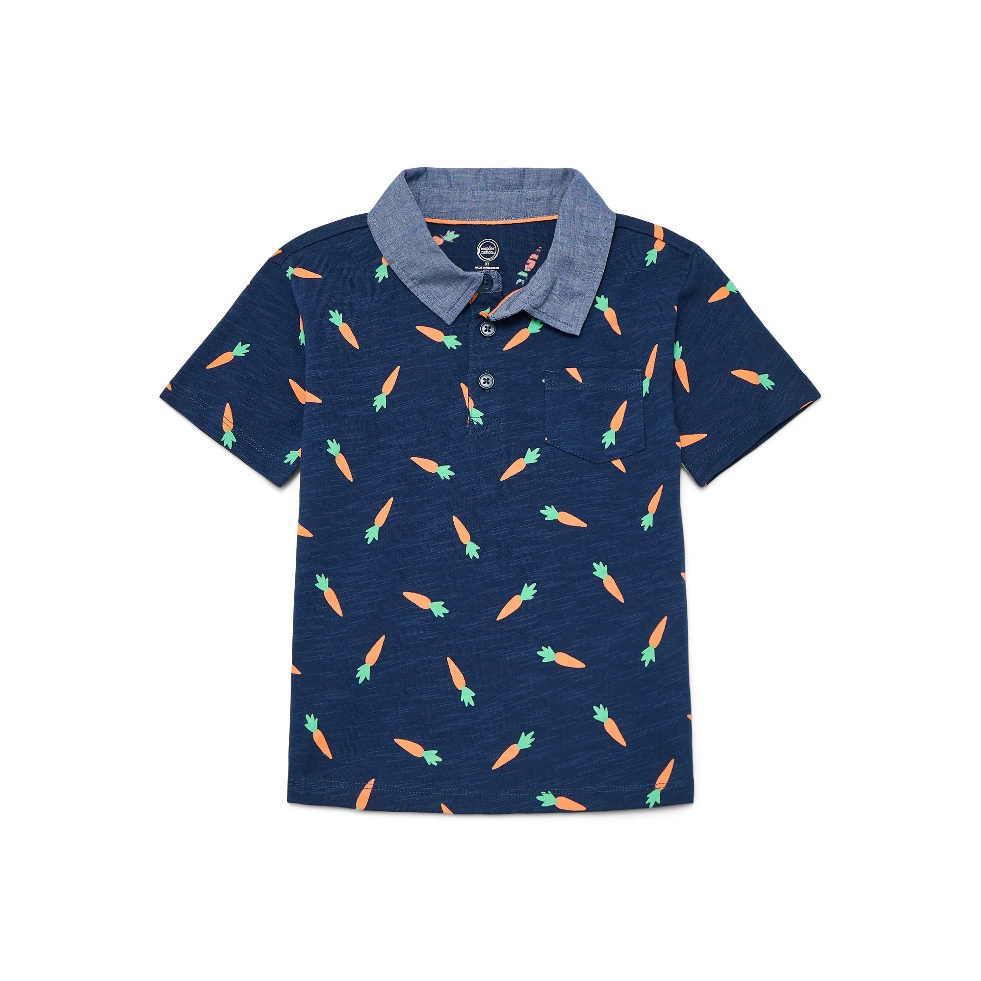 Wonder Nation Baby and Toddler Boys Cotton Striped Henley with Short Sleeves, Sizes 12M-5T | Walmart (US)