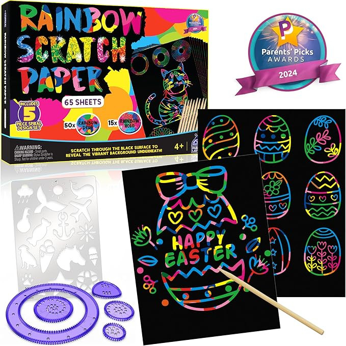 PURPLE LADYBUG Rainbow Scratch Art Paper, 79 PCS Creative Drawing Paper & Stencils - Arts and Cra... | Amazon (US)