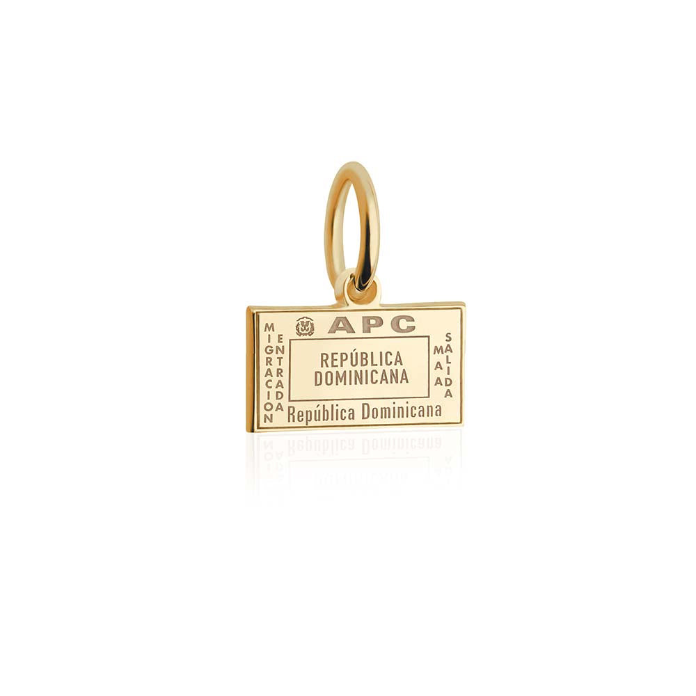 Dominican Republic Passport Stamp Mini Charm Solid Gold | Jet Set Candy (US)