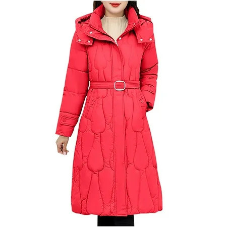 Drses Winter Coats for Women Long Puffer Jacket with Hood Quilted Belted Trench Coat Winter Outfits for Women | Walmart (US)
