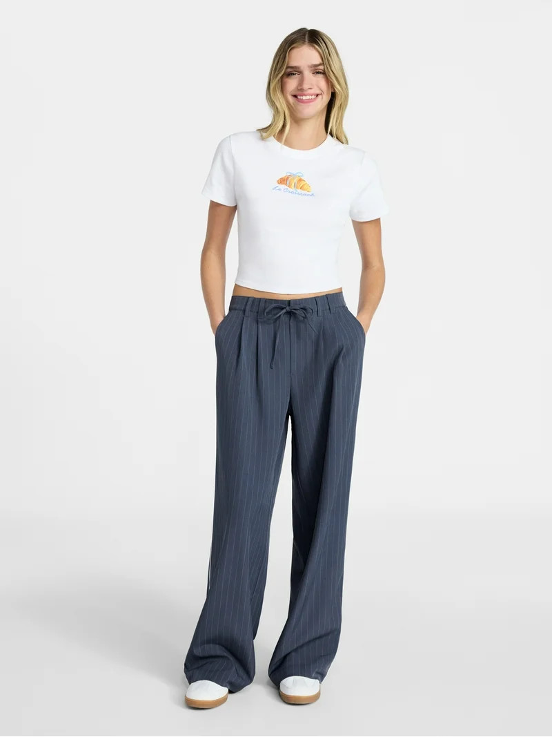 No Boundaries Pleated Trousers with Piping, 30" Inseam, Women's XXS-XXL | Walmart (US)