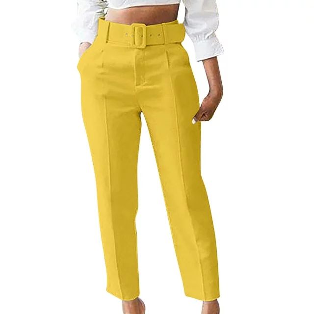 FAIWAD Women's Elegant High Waist Pants with Belt Straight Leg Work Office Suit Trousers (Large, ... | Walmart (US)