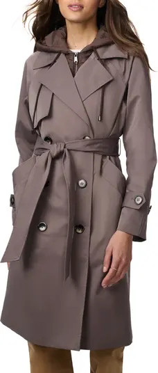 Tie Belt Recycled Polyester Trench Coat with Removable Hooded Zip Bib | Nordstrom