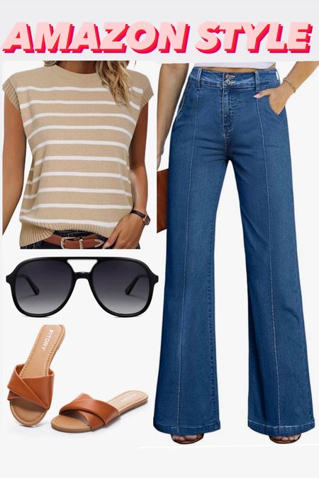 Simple easy summer look! I love this jeans , they’re perfect to dress up or dress down. #amazon 

#LTKStyleTip #LTKFindsUnder50