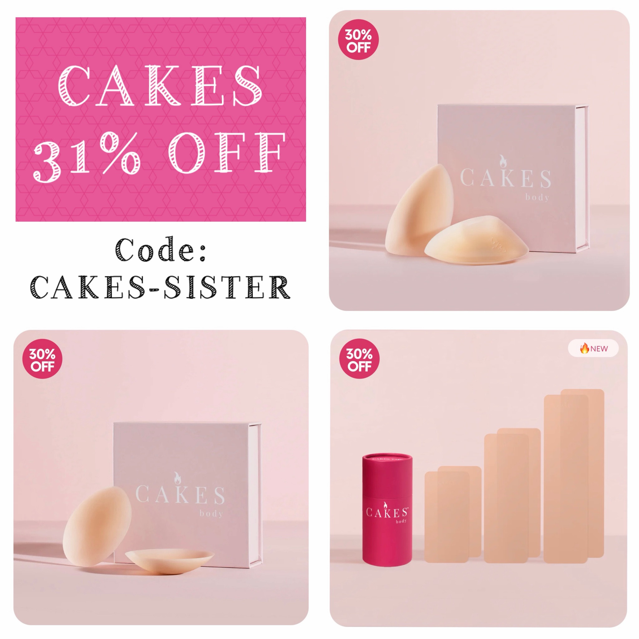 Cakes Boob Solutions has a 31% off sale through tomorrow with code CAKES-SISTER 💕 This is one of those few TikTok trends that I’ve actually bought and loved. I use both the Grippy Cakes and reusable Boob Tape. The boob tape is silicone and can easily be peeled off and reapplied, and it holds really well and stays put even through sweat and humidity. I use the Grippy Cakes under my swimsuits and workout tops, and as long as I’m not doing like, INTENSE activity, they stay in place too! Definitely recommend.

#LTKSaleAlert