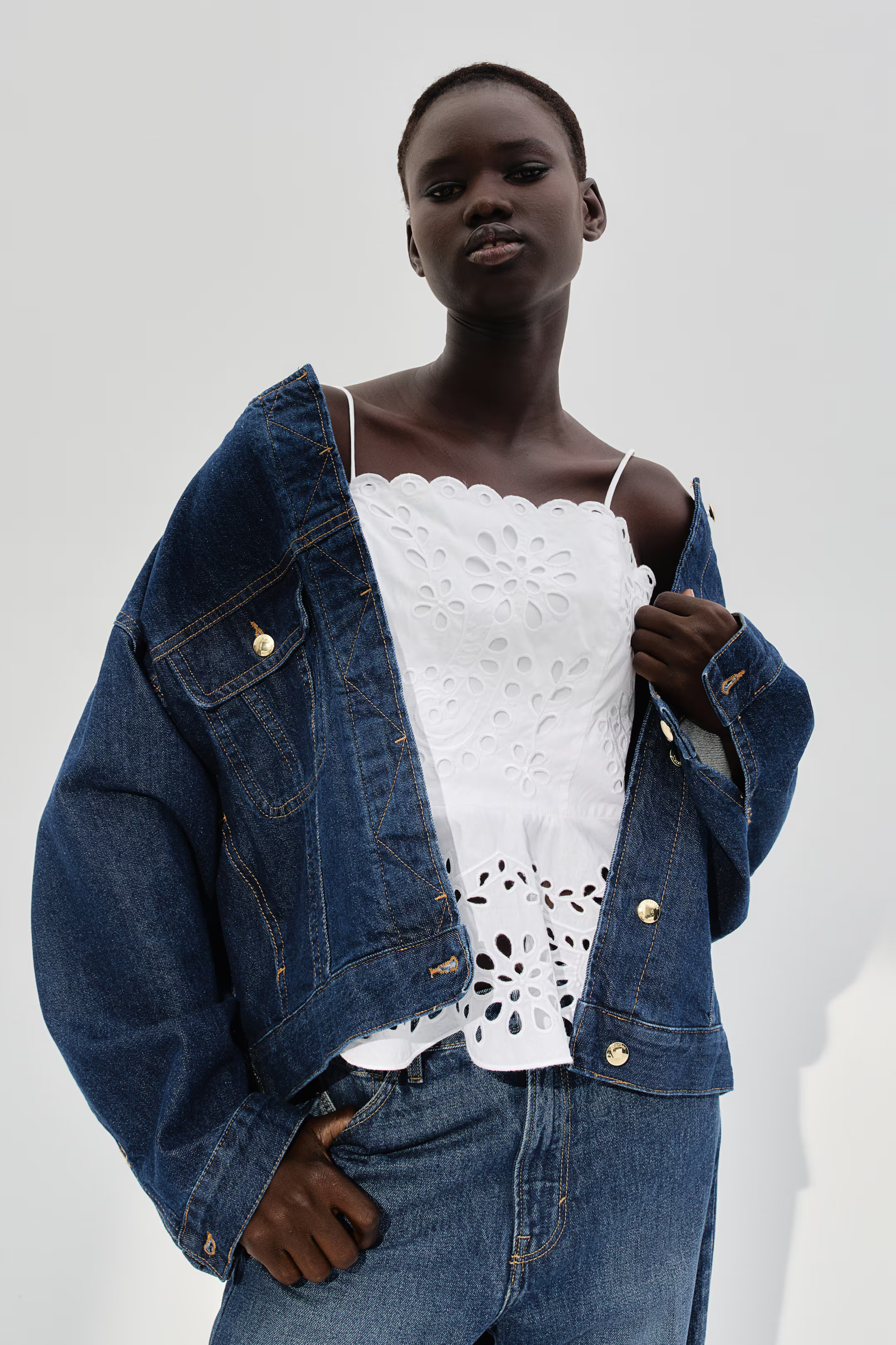 Eyelet-Embroidered Top with Tie Shoulder Straps | H&M (US + CA)