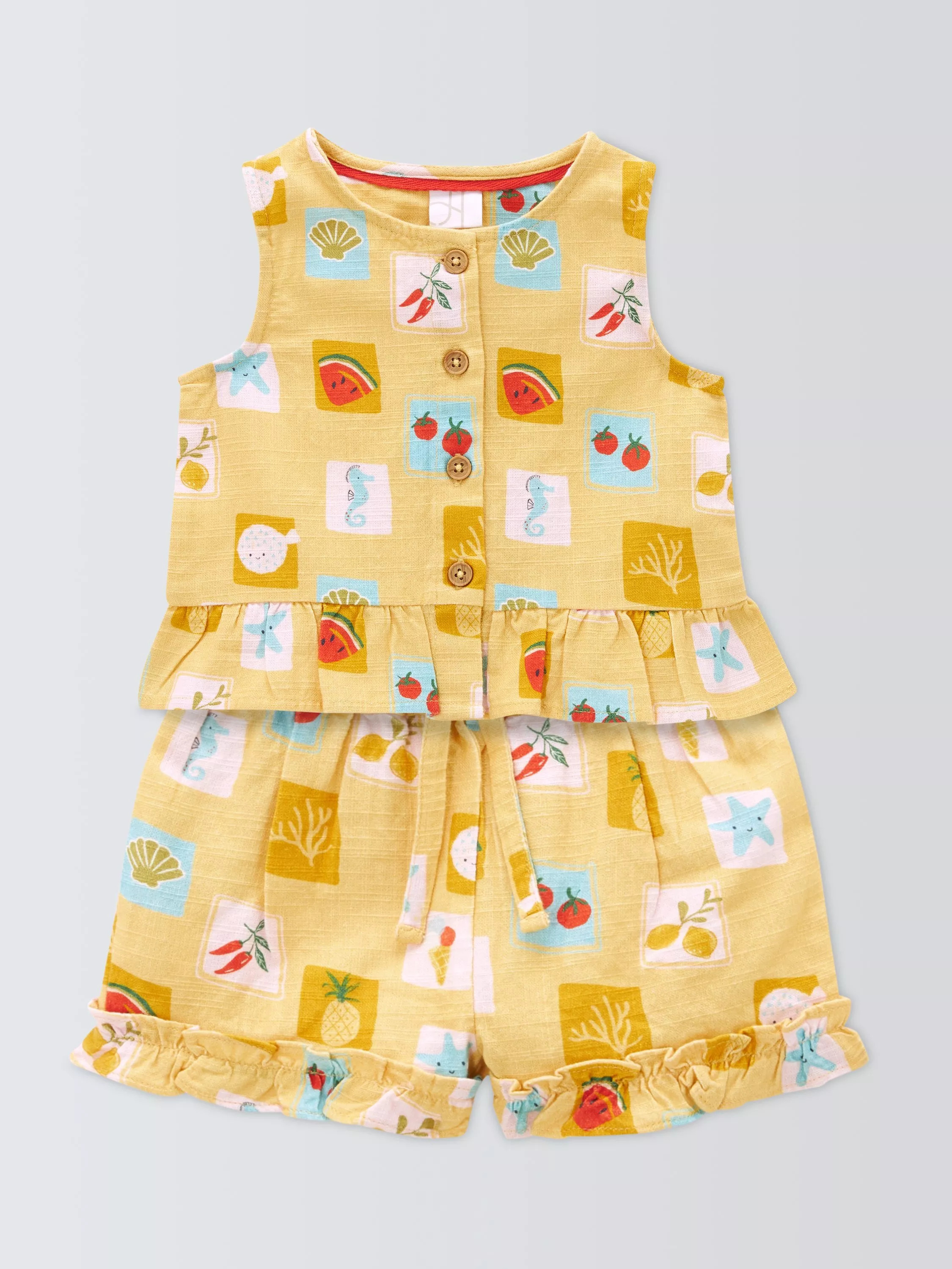 John Lewis Baby Summer Icon Woven Vest & Shorts Set, Yellow | John Lewis (UK)