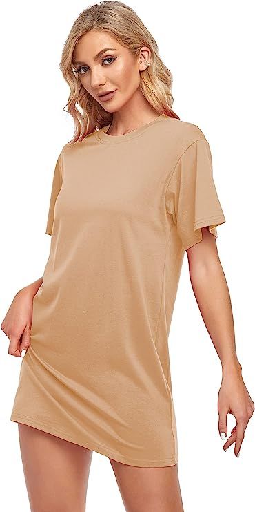 JLCNCUE Women's Stretchy Short Sleeves T-Shirt Dress Cotton Round Neck Casual Mini Dress Juniors ... | Amazon (US)