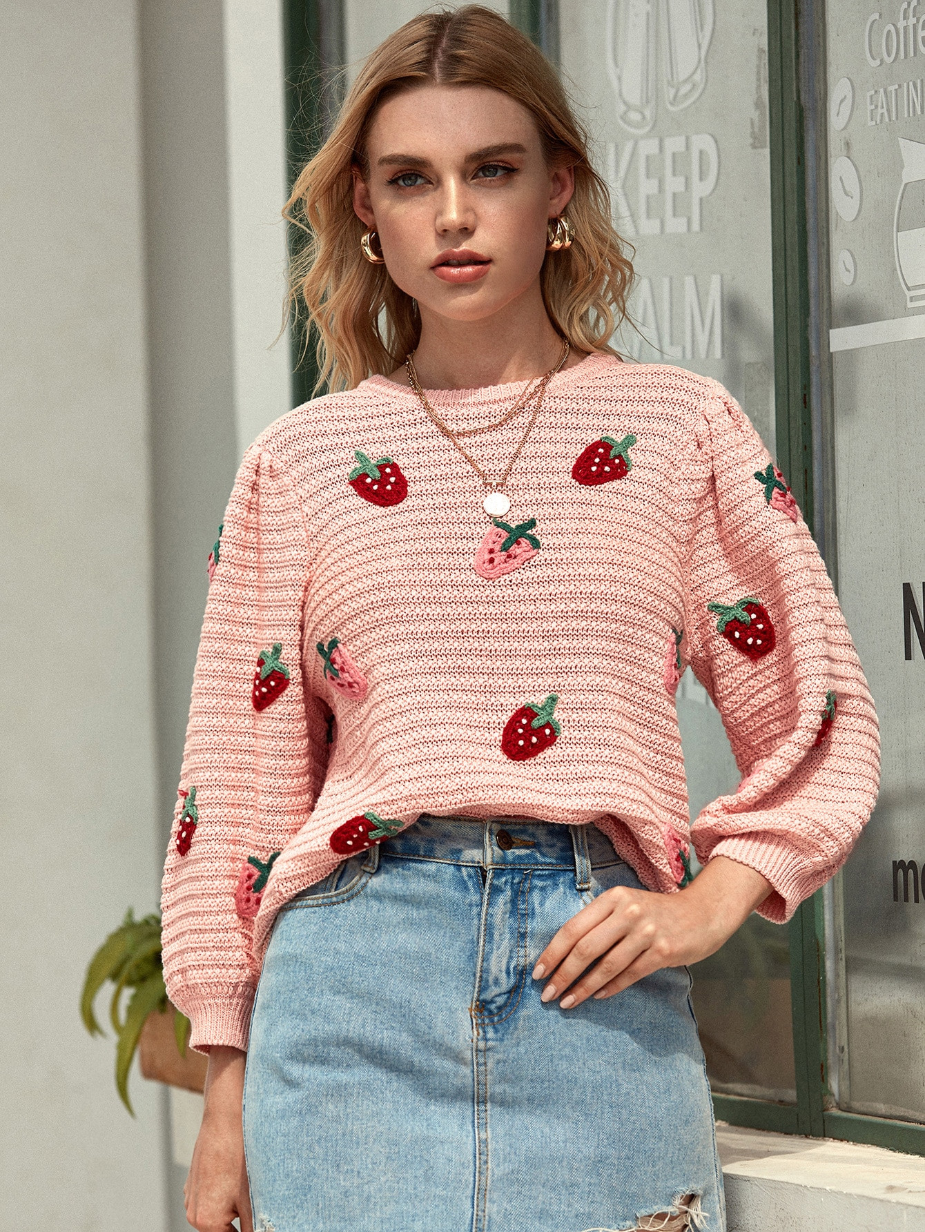 Jerséis Bordado Frutas y verduras Colores Pastel Casual | SHEIN