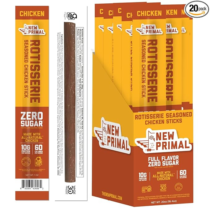 New Primal Rotisserie Chicken Sticks, Zero Sugar High Protein Snack, Gluten Free Whole30 Healthy ... | Amazon (US)