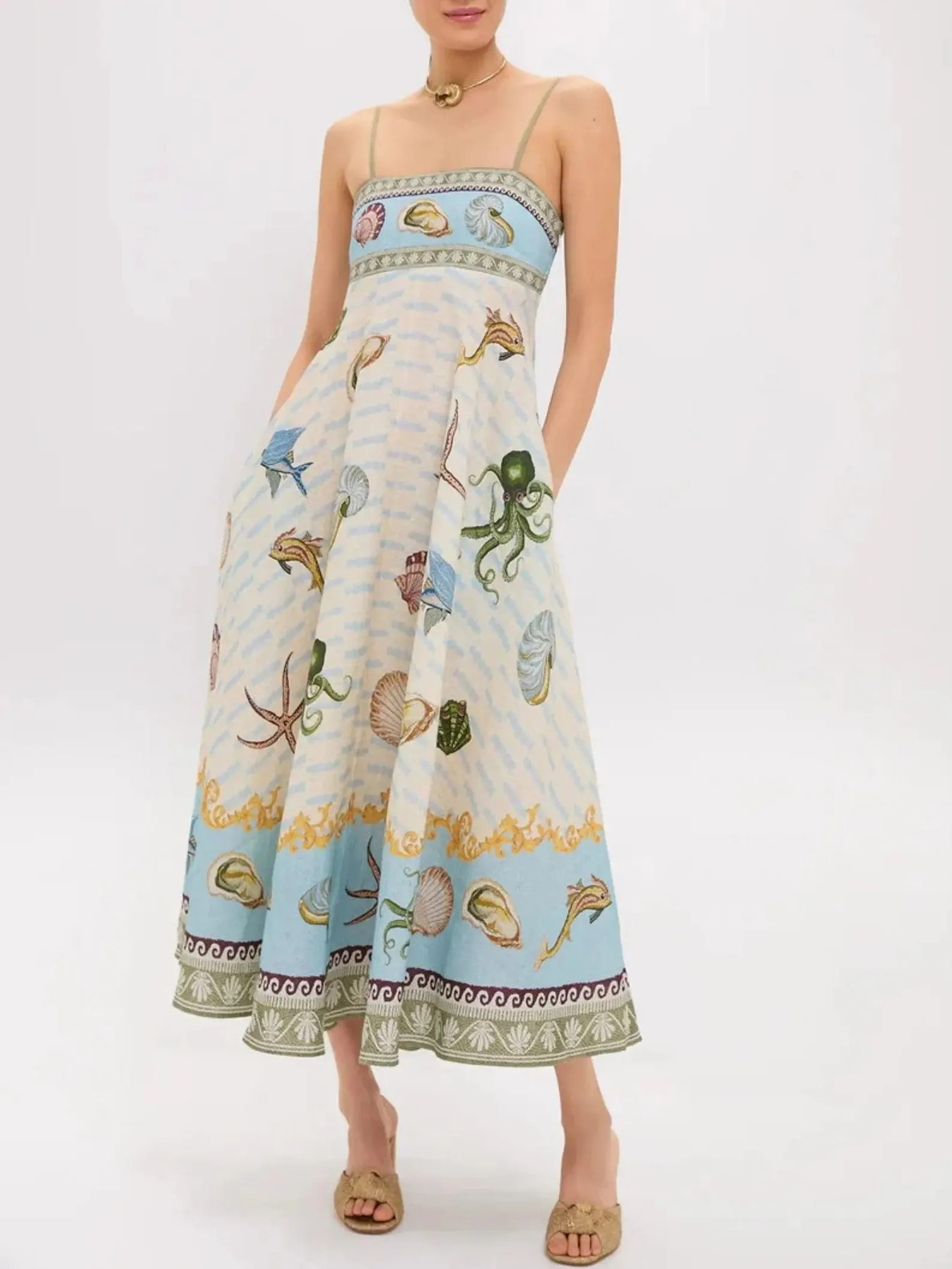 Ocean Print Spaghetti Strap Midi Dress | Etsy (Global)