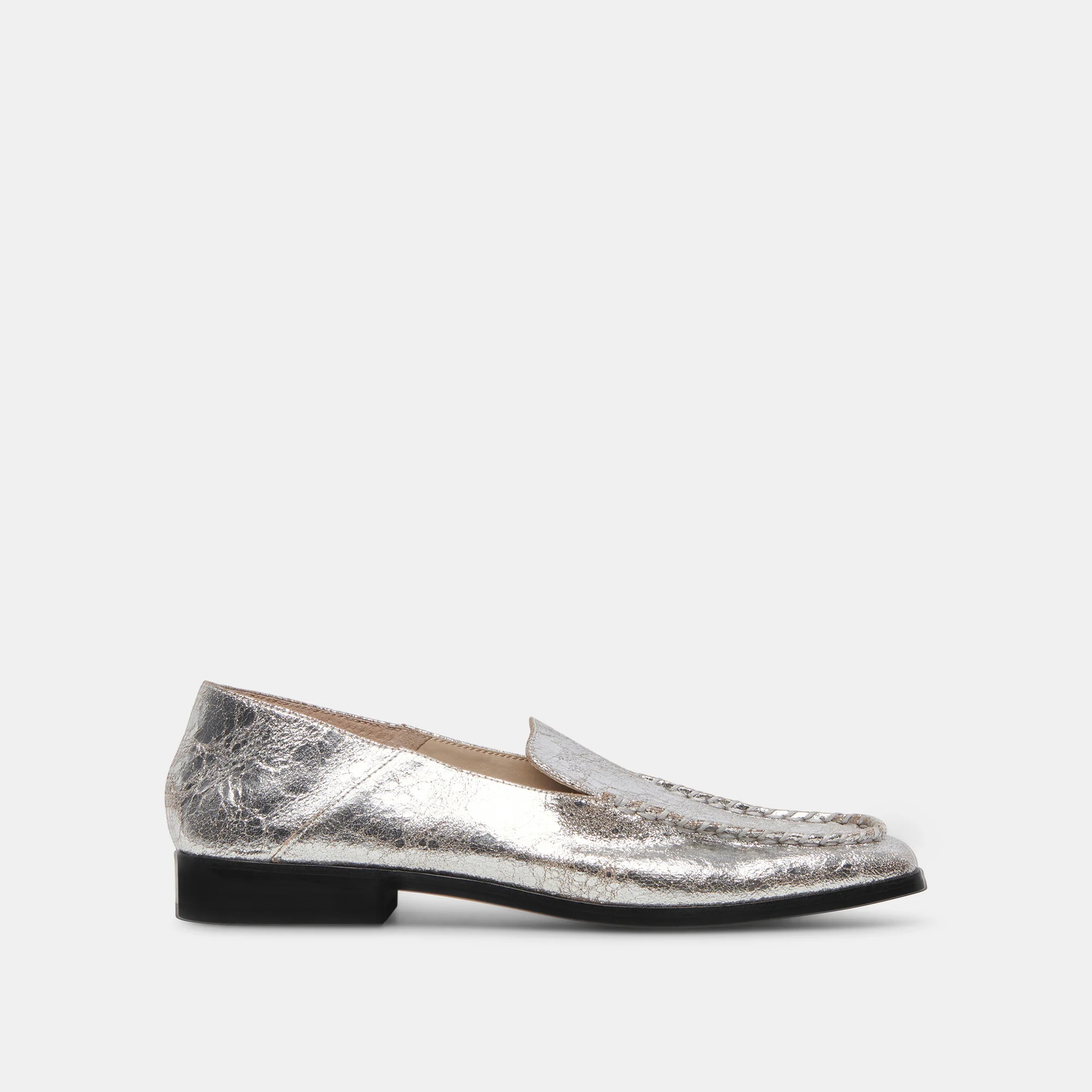 Beny Flats Silver Distressed Leather | Silver Leather Flats for Women | DolceVita.com