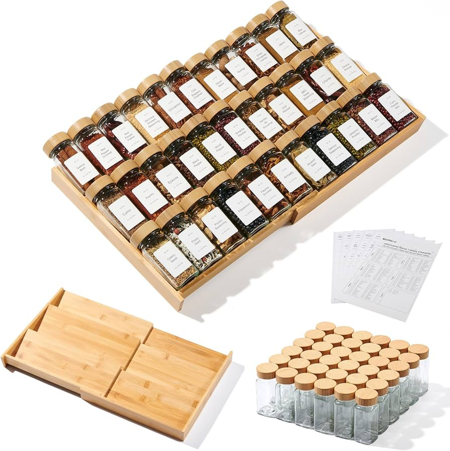 3-Tier Expandable Bamboo Spice Drawer Organizer, Adjustable Width 12" to 21", Kitchen Storage wit... | Amazon (US)