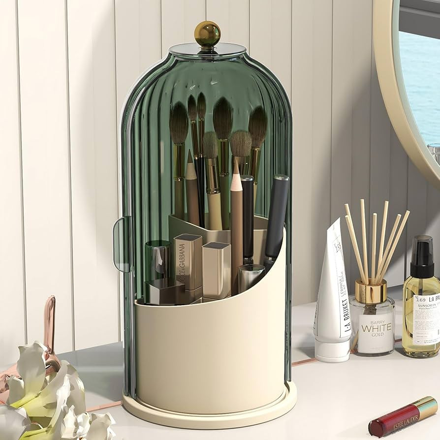 Makeup Brush Holder with Dustproof Cover 360 Rotating Makeup Brush Organizer for Vanity Bathroom,... | Amazon (US)