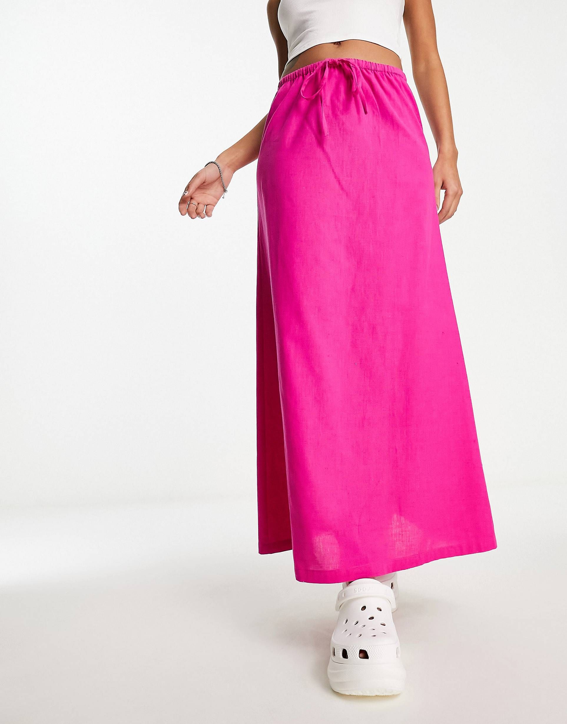 COLLUSION low rise linen beach skirt in pink | ASOS (Global)