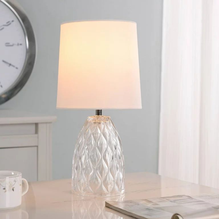 Mainstays Mini Clear Glass Table Lamp with Shade 12.75"H-Geo Texture & Glossy Finish - Walmart.co... | Walmart (US)